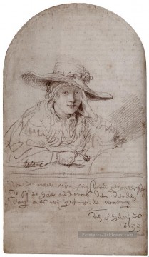 Saskia dans un chapeau de paille Rembrandt Peinture à l'huile
